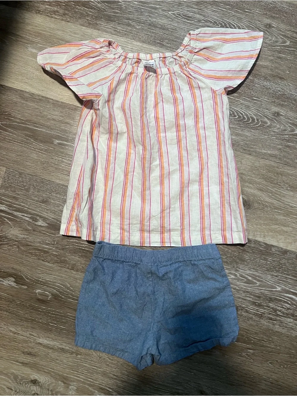 Carter's 3t Girls' Pink & Orange Striped Peasant Top and shorts matching set